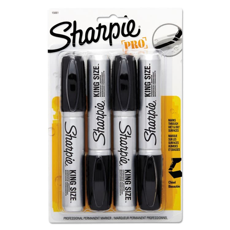 SANFORD King Size Permanent Marker, Broad Chisel Tip, Black, 4/Pack (SAN15661PP)