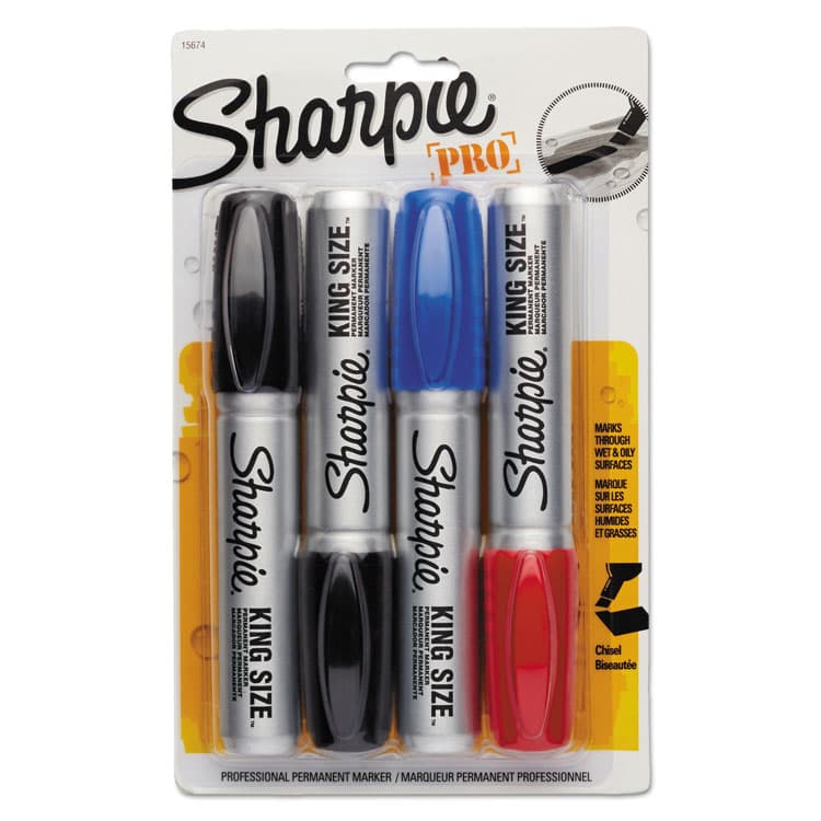 SANFORD King Size Permanent Marker, Broad Chisel Tip, Assorted Colors, 4/Set (SAN1799262)