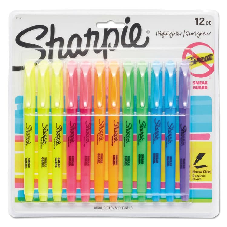 SANFORD Pocket Style Highlighters, Assorted Ink Colors, Chisel Tip, Assorted Barrel Colors, Dozen (SAN27145)