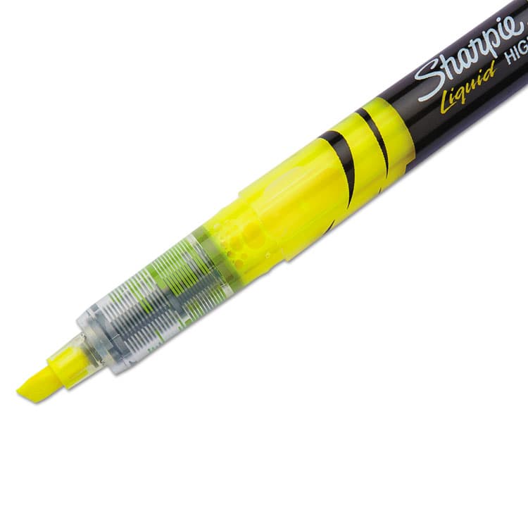 SANFORD Liquid Pen Style Highlighters, Fluorescent Yellow Ink, Chisel Tip, Yellow/Black/Clear Barrel, Dozen (SAN1754463) thumbnail 3