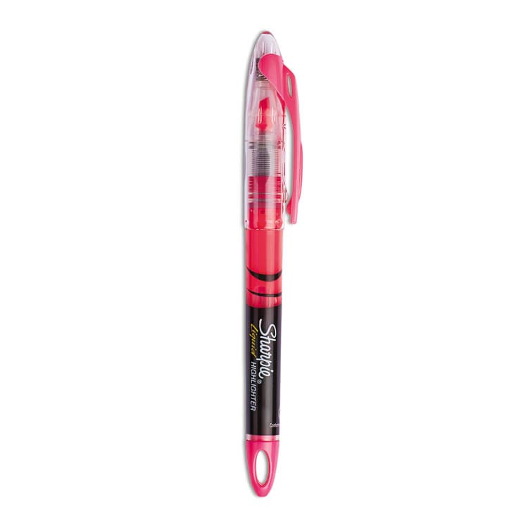 SANFORD Liquid Pen Style Highlighters, Fluorescent Pink Ink, Chisel Tip, Pink/Black/Clear Barrel, Dozen (SAN1754464)