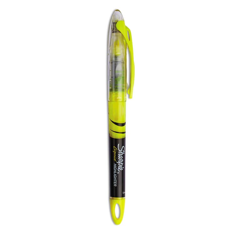 SANFORD Liquid Pen Style Highlighters, Fluorescent Yellow Ink, Chisel Tip, Yellow/Black/Clear Barrel, Dozen (SAN1754463)