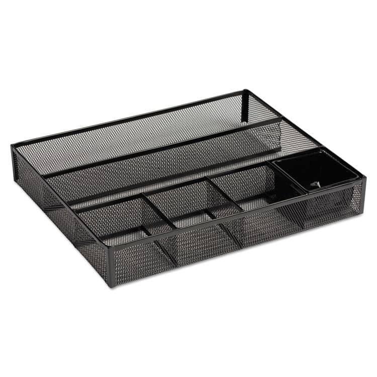ROLODEX Metal Mesh Deep Desk Drawer Organizer, Six Compartments, 15.25 x 11.88 x 2.5, Black (ROL22131)