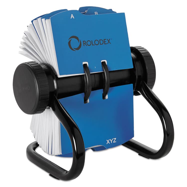 ROLODEX Open Rotary Business Card File with 24 Guides, Holds 400 2.63 x 4 Cards, 6.5 x 5.61 x 5.08, Metal, Black (ROL67236)