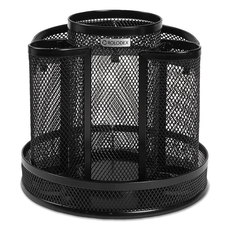 ROLODEX Wire Mesh Spinning Desk Sorter, 8 Compartments, Steel Mesh, 6.5" Diameter x 6.5"h, Black (ROL1773083)