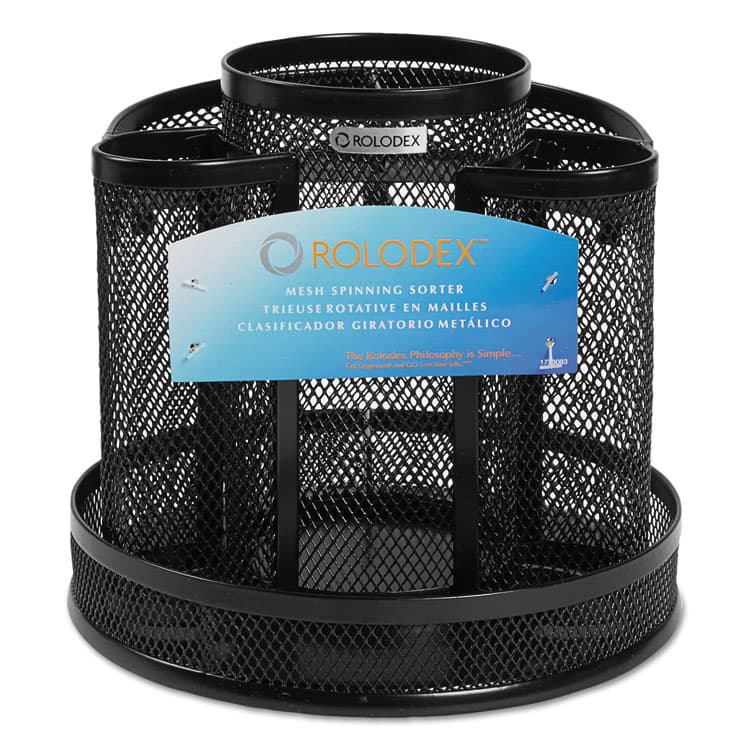 ROLODEX Wire Mesh Spinning Desk Sorter, 8 Compartments, Steel Mesh, 6.5" Diameter x 6.5"h, Black (ROL1773083) thumbnail 3