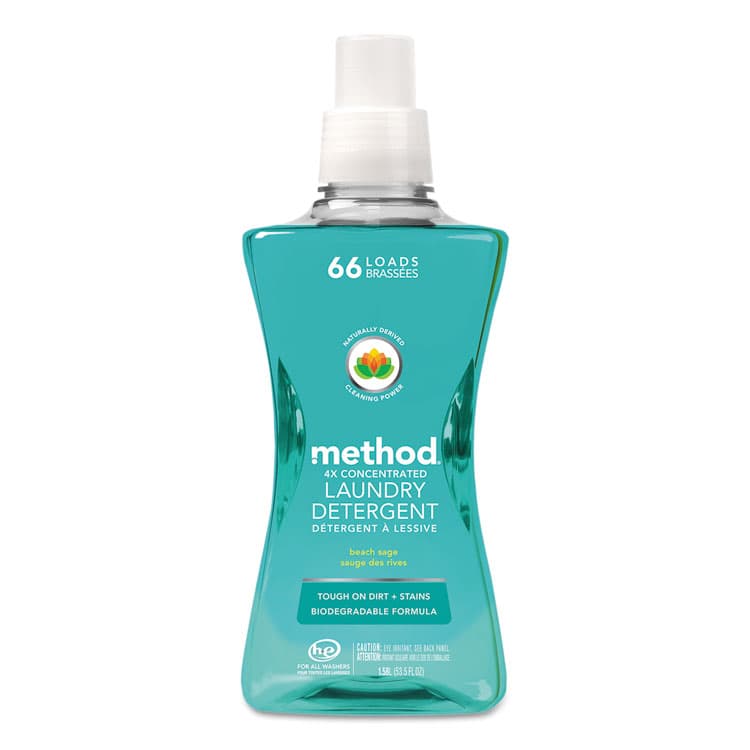 METHOD PRODUCTS . 4X Concentrated Laundry Detergent, Beach Sage, 53.5 oz Bottle, 4/Carton (MTH01489)
