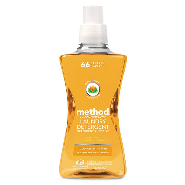 METHOD PRODUCTS . 4X Concentrated Laundry Detergent, Ginger Mango, 53.5 oz Bottle, 4/Carton (MTH01490)