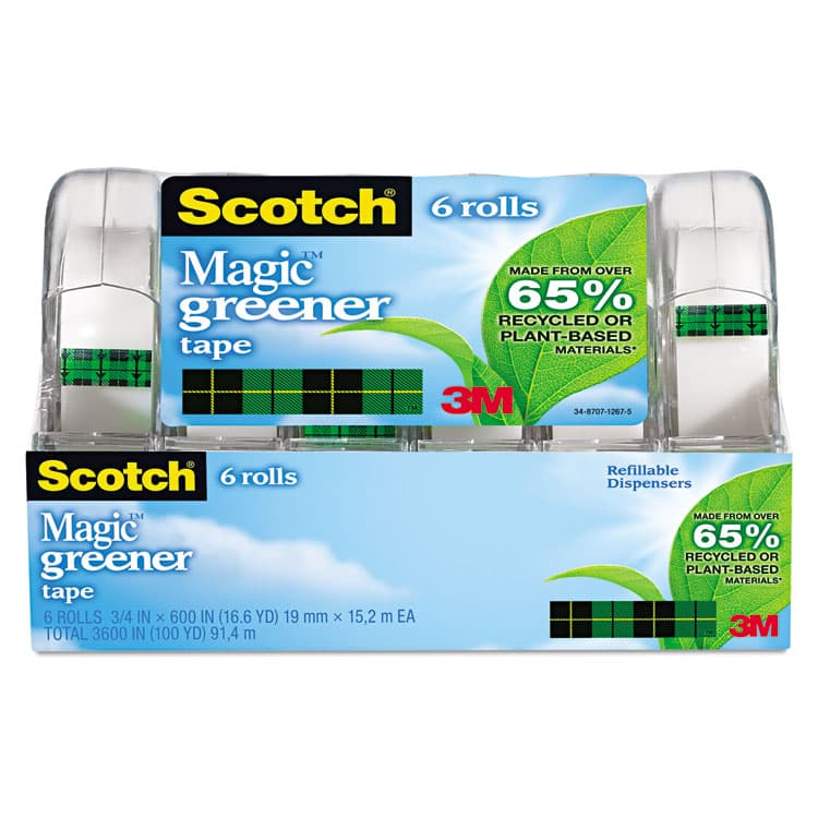 3M/COMMERCIAL TAPE DIV. Magic Greener Tape with Dispenser, 1" Core, 0.75" x 50 ft, Clear, 6/Pack (MMM6123) thumbnail 2