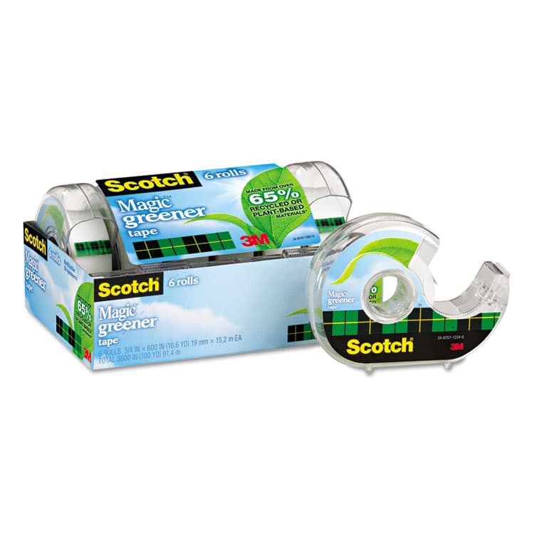 3M/COMMERCIAL TAPE DIV. Magic Greener Tape with Dispenser, 1" Core, 0.75" x 50 ft, Clear, 6/Pack (MMM6123)