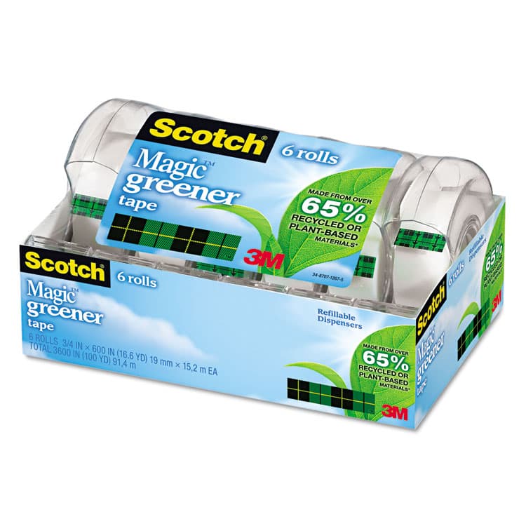 3M/COMMERCIAL TAPE DIV. Magic Greener Tape with Dispenser, 1" Core, 0.75" x 50 ft, Clear, 6/Pack (MMM6123) thumbnail 3