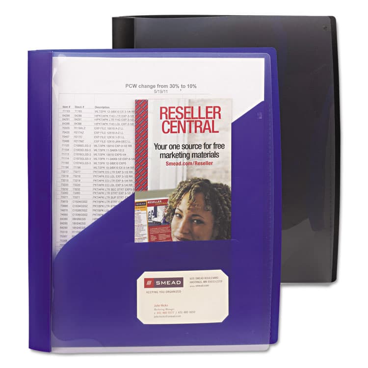 SMEAD MANUFACTURING CO. Clear Front Poly Report Cover, Double-Prong Fastener, 0.5" Capacity, 8.5 x 11, Clear/Blue, 5/Pack (SMD86011) thumbnail 4