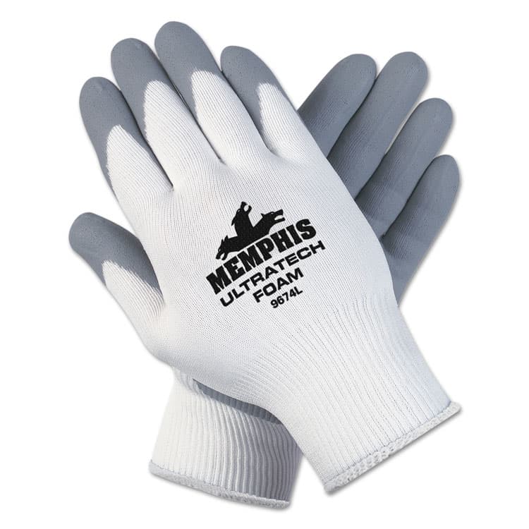 MCR SAFETY Ultra Tech Foam Nitrile Gloves, EN388: 3121, X-Large, Gray/White, 12 Pairs (CRW9674XLDZ)