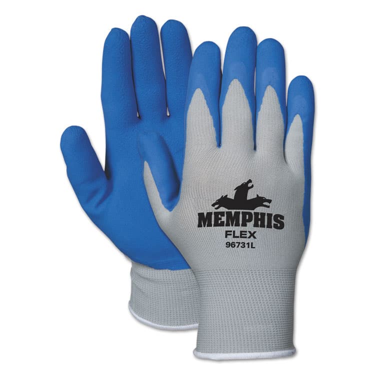 MCR SAFETY Memphis Flex Latex-Coated Seamless Nylon Knit Gloves, EN388: 3131, Large, Blue/Gray, 12 Pairs (CRW96731LDZ)