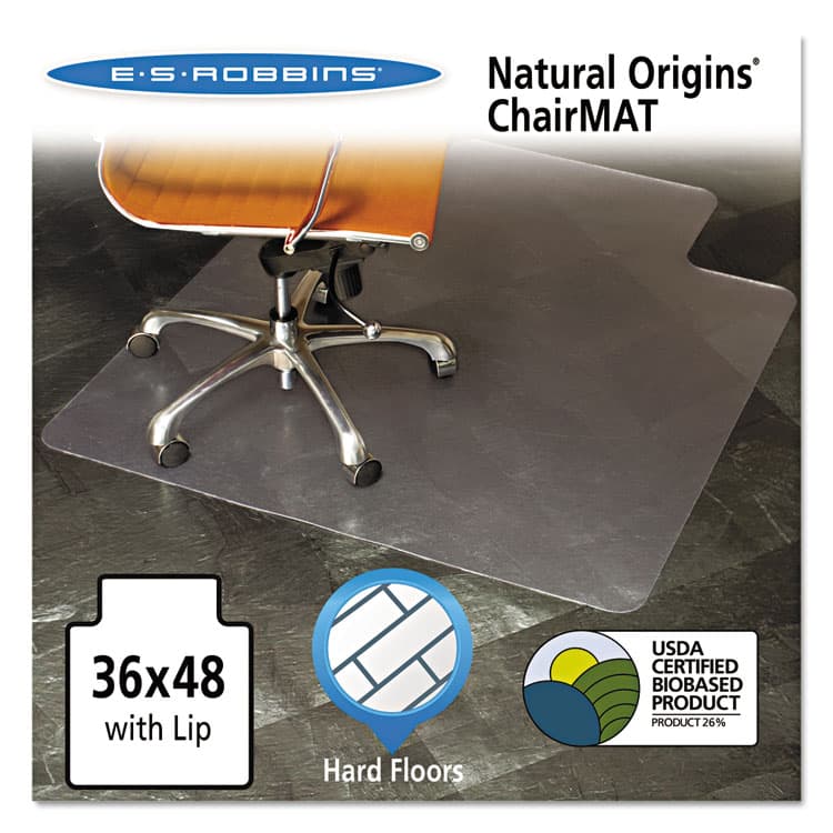 E.S. ROBBINS Natural Origins Biobased Chair Mat for Hard Floors, Rectangular with Lip, Straight Edges, 36" x 48", Clear (ESR143002) thumbnail 2