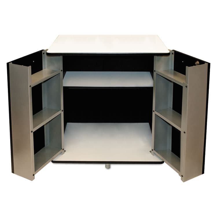 VERTIFLEX PRODUCTS Refreshment Stand, Engineered Wood, 9 Shelves, 29.5" x 21" x 33", White/Black (VRT35157) thumbnail 2