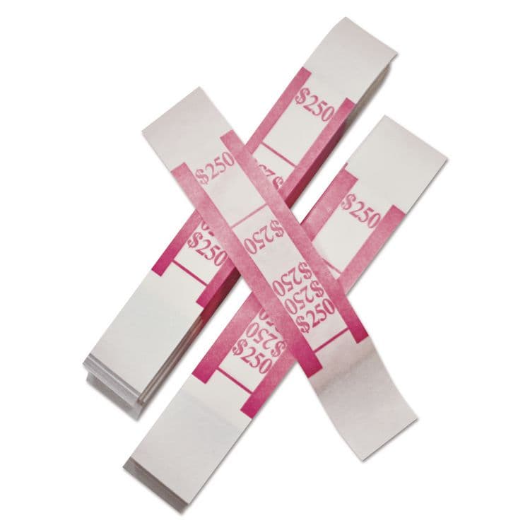 ICONEX Color-Coded Kraft Currency Straps, Self-Adhesive, Ones, $250 Strap, Pink/White, 1,000/Pack (ICX94190062)