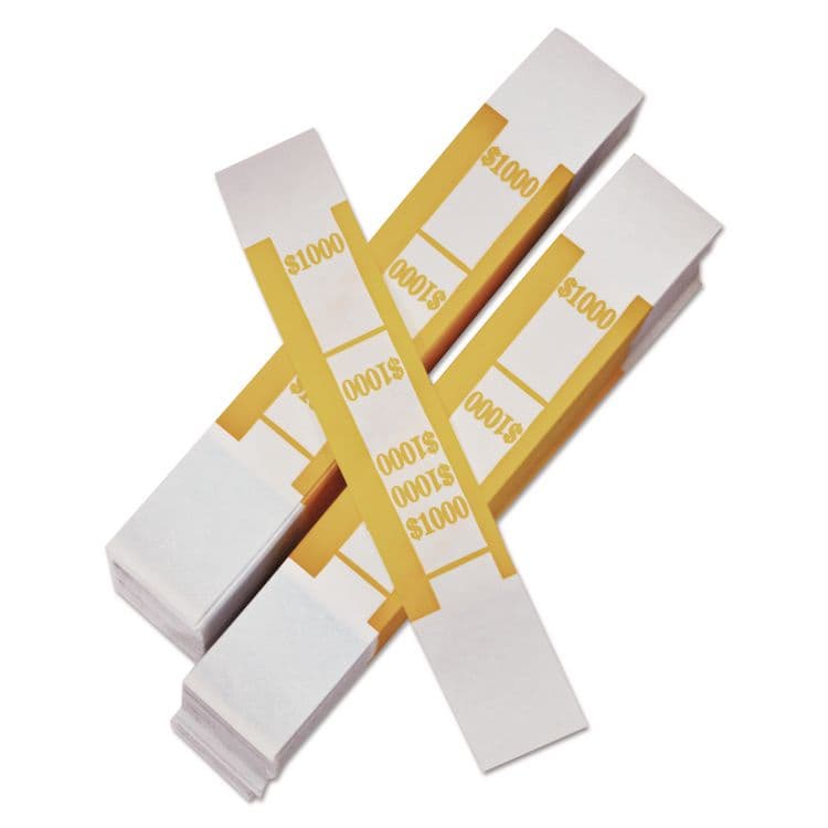ICONEX Color-Coded Kraft Currency Straps, Self-Adhesive, Tens, $1,000 Strap, Yellow/White, 1,000/Pack (ICX94190064)