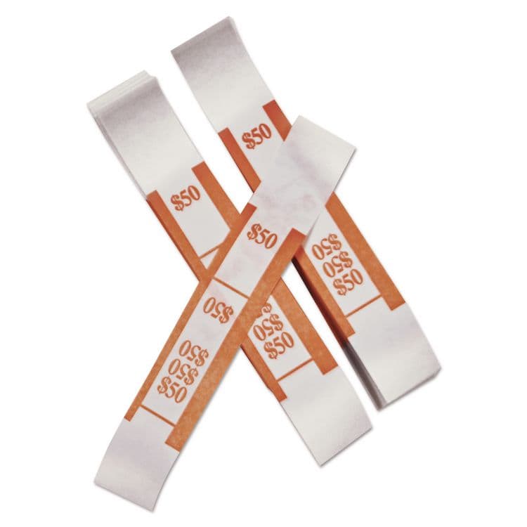 ICONEX Color-Coded Kraft Currency Straps, Self-Adhesive, Ones, $50 Strap, Orange/White, 1,000/Pack (ICX94190059)