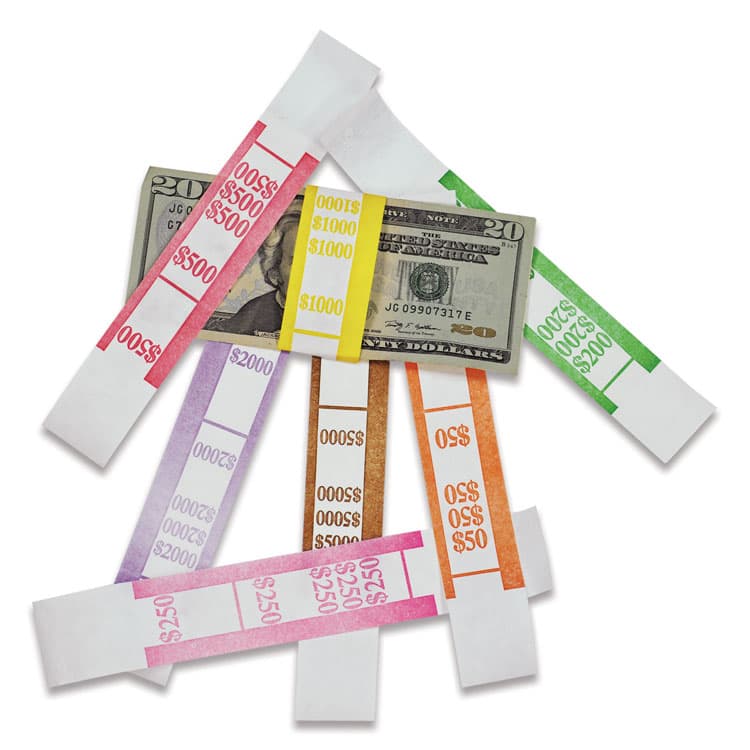 ICONEX Color-Coded Kraft Currency Straps, Self-Adhesive, Ones, $50 Strap, Orange/White, 1,000/Pack (ICX94190059) thumbnail 2