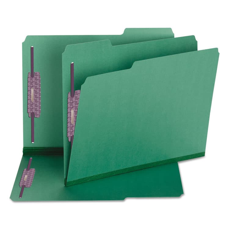 SMEAD MANUFACTURING CO. Colored Pressboard Fastener Folders, 1/3-Cut Tab: Assorted, Expands 2", 2 SafeSHIELD Fasteners, Letter Size, Green, 25/Box (SMD14938) thumbnail 2