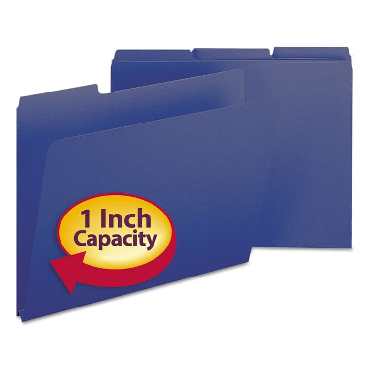 SMEAD MANUFACTURING CO. Expanding Recycled Heavy Pressboard Folders, 1/3-Cut Tabs: Assorted, Letter Size, 1" Expansion, Dark Blue, 25/Box (SMD21541)