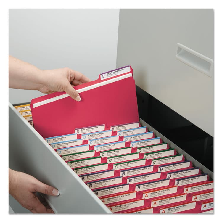 SMEAD MANUFACTURING CO. Expanding Recycled Heavy Pressboard Folders, 1/3-Cut Tabs: Assorted, Letter Size, 1" Expansion, Bright Red, 25/Box (SMD21538) thumbnail 4