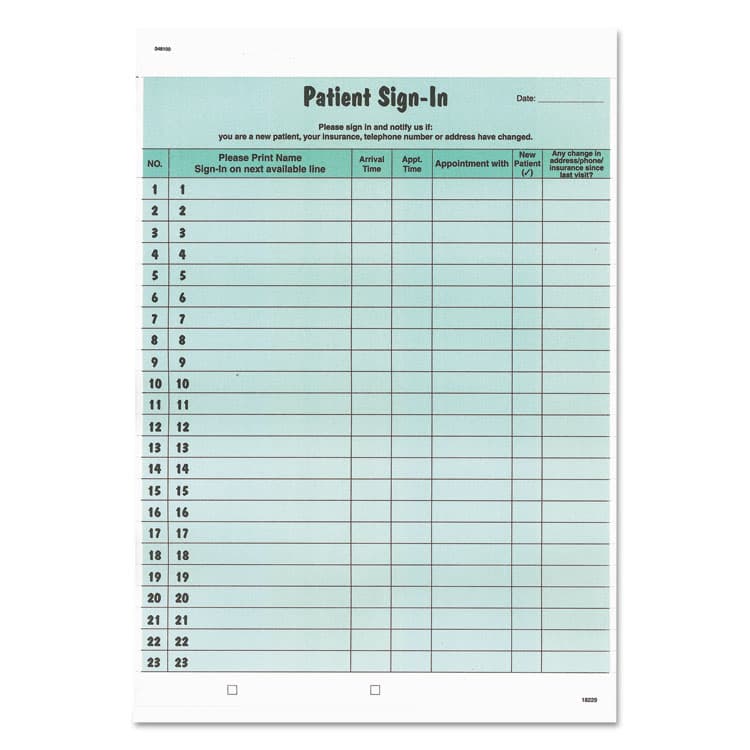 TABBIES Patient Sign-In Label Forms, Two-Part Carbon, 8.5 x 11.63, Green Sheets, 125 Forms Total (TAB14532)