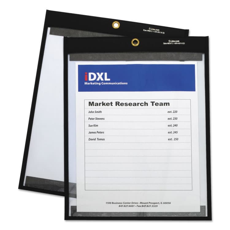 C-LINE PRODUCTS, Magnetic Stitched Shop Ticket Holders, Super Heavy-Duty, Top Load 9 x 12 Insert, Clear Front, Black Border, 25/Carton (CLI85912)