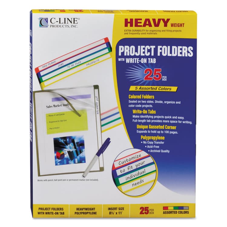 C-LINE PRODUCTS, Write-On Project Folders, Straight Tab, Letter Size, Assorted Colors, 25/Box (CLI62160) thumbnail 3