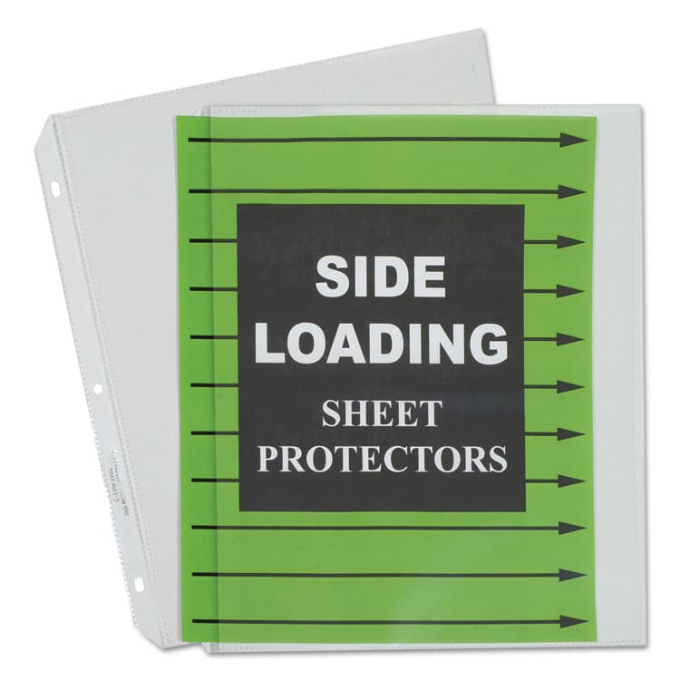 C-LINE PRODUCTS, Side Loading Polypropylene Sheet Protectors, Heavy-Duty, Side: 3-Hole Punched, Side Load 8.5 x 11 Insert, Clear Front, 50/Box (CLI62313)