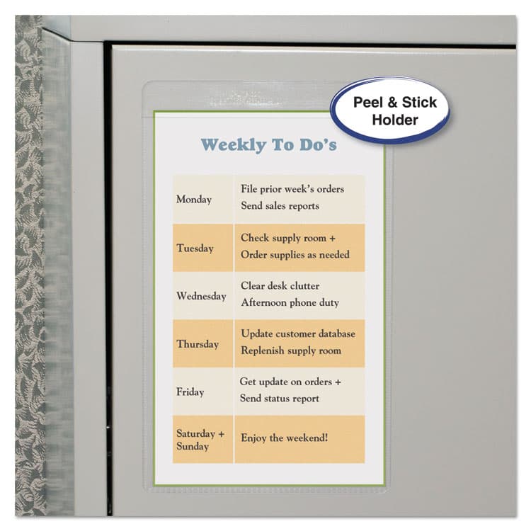 C-LINE PRODUCTS, Self-Adhesive Poly Shop Ticket Holders, Super Heavy-Duty, Top Load 5 x 8 Insert, Clear Front, 50/Box (CLI70058)