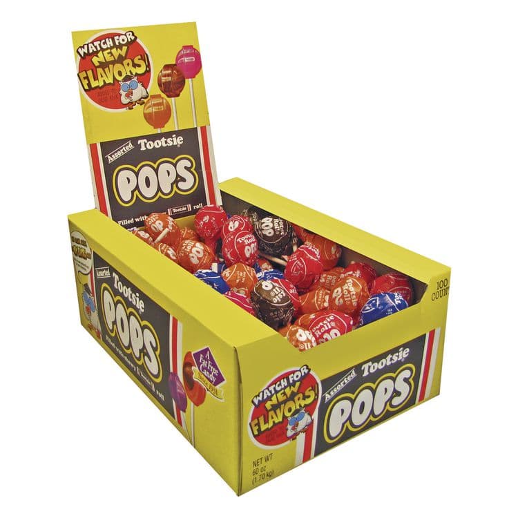 TOOTSIE ROLL INDUSTRIES Tootsie Pops, Assorted Original Flavors, 0.6 oz Lollipops, 100/Box (TOO0508)