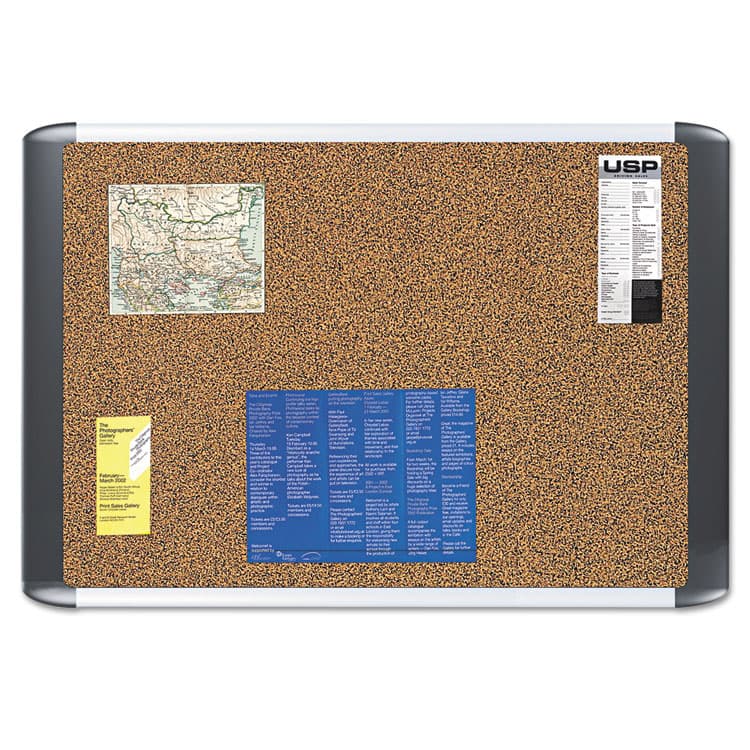 BI-SILQUE VISUAL COMMUNICATION PRODUCTS Tech Cork Board, 36" x 24", Tan Surface, Silver/Black Aluminum Frame (BVCMVI030501)