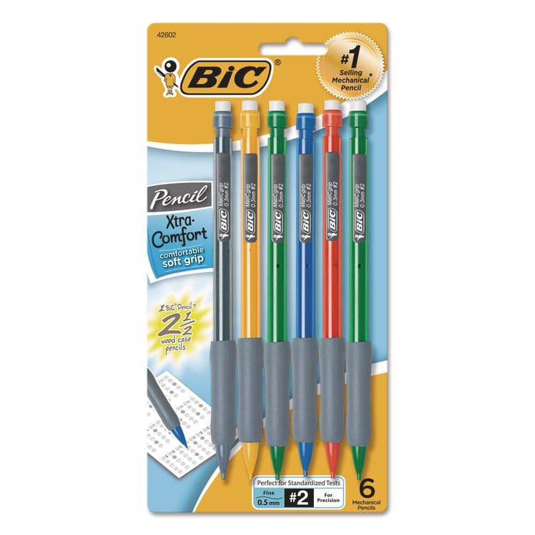 BIC CORP. Xtra-Comfort Mechanical Pencil, 0.5 mm, HB (#2), Black Lead, Randomly Assorted Barrel Colors, 6/Pack (BICMPFGP61)