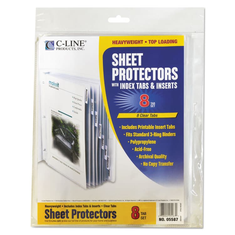 C-LINE PRODUCTS, Sheet Protectors with Eight Clear Index Tabs, Heavy-Duty, Side: 3-Hole Punched, Top Load 8.5 x 11 Insert, Clear, 8/Set (CLI05587) thumbnail 2