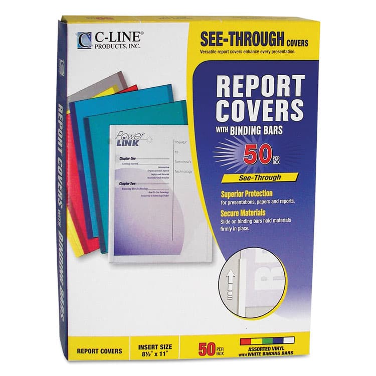 C-LINE PRODUCTS, Vinyl Report Covers, 0.13" Capacity, 8.5 x 11, Clear/Assorted, 50/Box (CLI32550) thumbnail 4