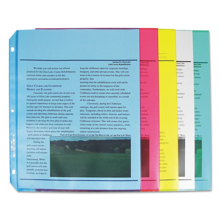C-LINE PRODUCTS, Colored Sheet Protectors, Heavy-Duty, Side: 3-Hole Punched, Top Load 8.5 x 11 Insert, Assorted Transparent Colors, 50/Box (CLI62010) thumbnail 2