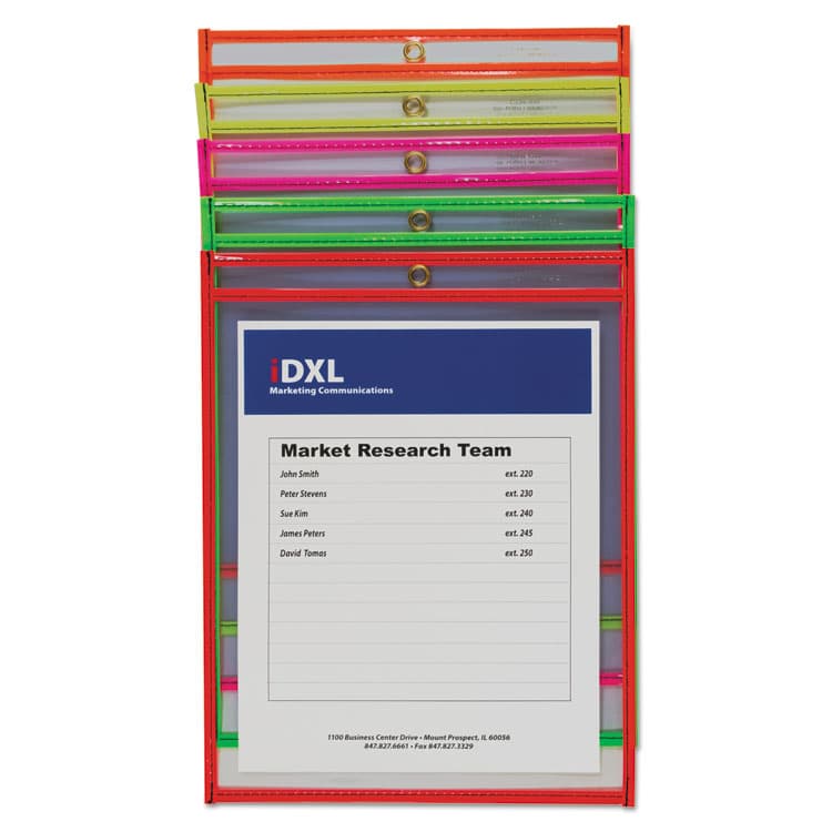 C-LINE PRODUCTS, Neon Stitched Shop Ticket Holders, Super Heavy-Duty, Top Load 9 x 12 Insert, Clear Front, Assorted Neon Border Colors, 25/Box (CLI43910) thumbnail 3