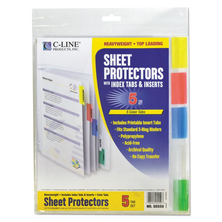 C-LINE PRODUCTS, Sheet Protectors with Five Assorted Index Tabs, Heavy-Duty, Side: 3-Hole Punched, Top Load 8.5 x 11 Insert, Clear, 5/Set (CLI05550) thumbnail 3