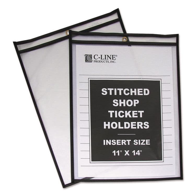 C-LINE PRODUCTS, Stitched Shop Ticket Holders, Super Heavy-Duty, Top Load 11 x 14 Insert, Clear Front, Black Border, 25/Box (CLI46114) thumbnail 2