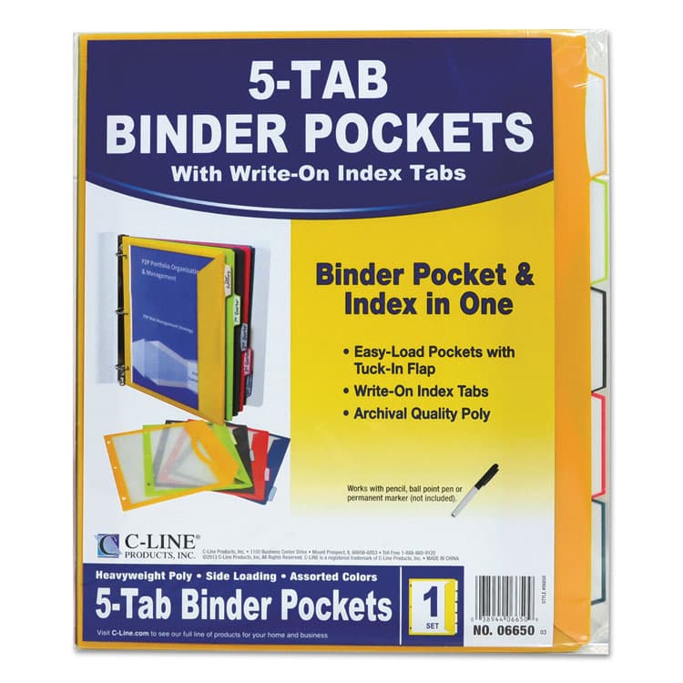 C-LINE PRODUCTS, Binder Pocket With Write-On Index Tabs, 9.88 x 11.38, Assorted, 5/Set (CLI06650) thumbnail 4