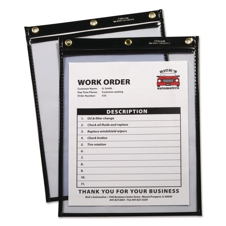 C-LINE PRODUCTS, Super Heavyweight Plus Stitched Shop Ticket Holders, Top Load 9 x 12 Insert, Clear Front, Black Border, 15/Box (CLI50912)