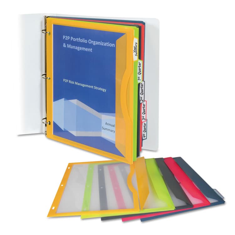 C-LINE PRODUCTS, Binder Pocket With Write-On Index Tabs, 9.88 x 11.38, Assorted, 5/Set (CLI06650)