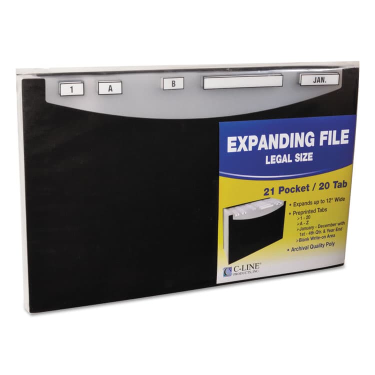 C-LINE PRODUCTS, 21-Pocket Stand-Up Design Expanding File, 12" Expansion, 21 Sections, 1/5-Cut Tabs, Legal Size, Black (CLI48221) thumbnail 4