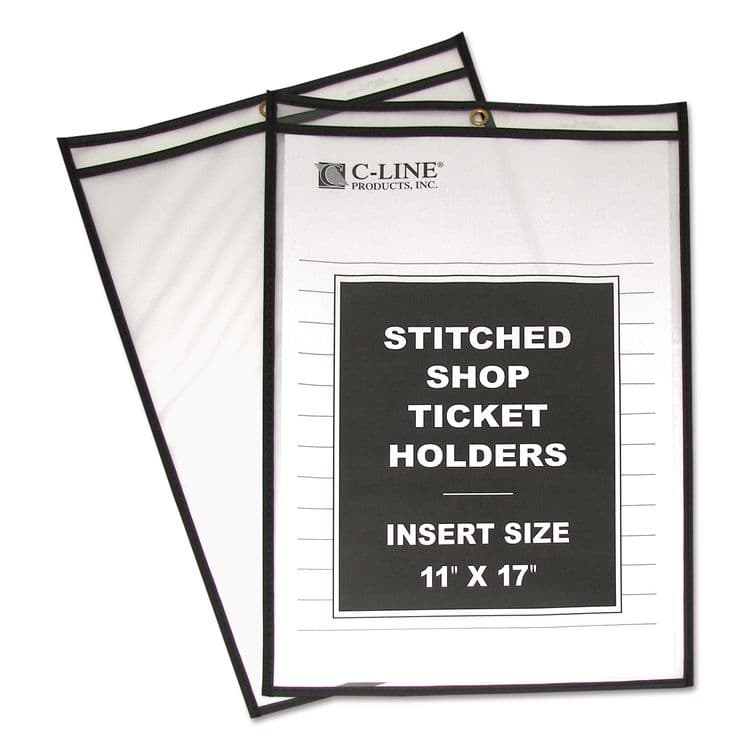 C-LINE PRODUCTS, Stitched Shop Ticket Holders, Super Heavy-Duty, Top Load 11 x 17 Insert, Clear Front, Black Border, 25/Box (CLI46117) thumbnail 2