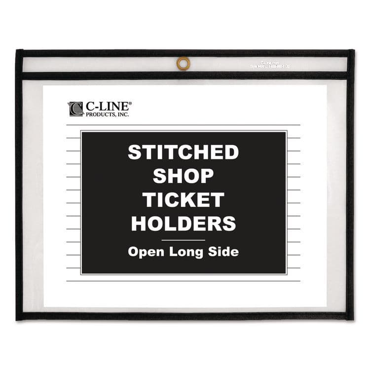 C-LINE PRODUCTS, Stitched Shop Ticket Holders, Super Heavy-Duty, Top Load 12 x 9 Insert, Clear Front, Black Border, 25/Box (CLI49912)