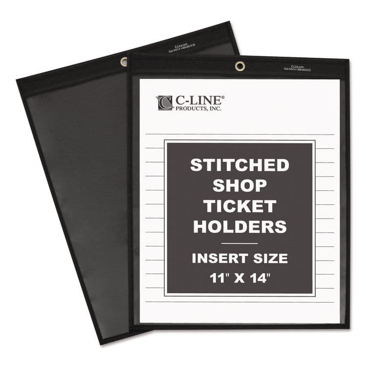 C-LINE PRODUCTS, Stitched Shop Ticket Holders, Super Heavy-Duty, 11 x 14 Insert, Clear Front, Black Pressboard Back, Black Border, 25/Box (CLI45114) thumbnail 2