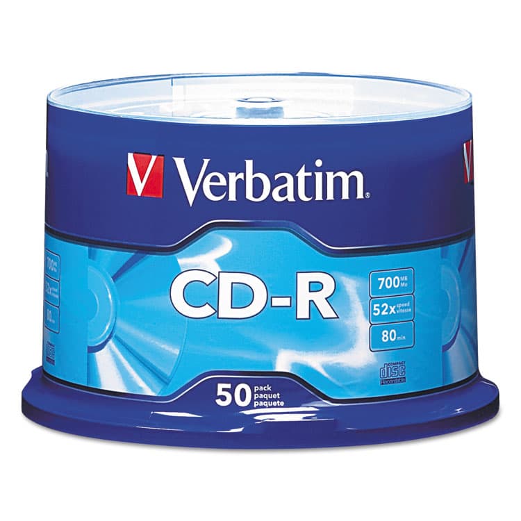 VERBATIM CORPORATION CD-R Recordable Disc, 700 MB/80min, 52x, Spindle, Silver, 50/Pack (VER94691)