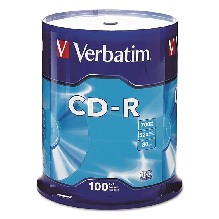 VERBATIM CORPORATION CD-R Recordable Disc, 700 MB/80 min, 52x, Spindle, Silver, 100/Pack (VER94554)